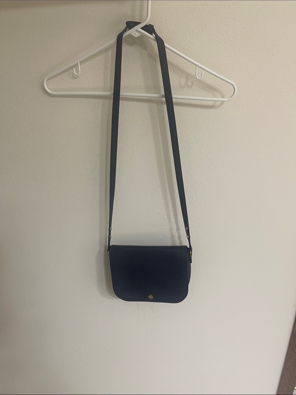 Tory Burch Navy Leather Flap Crossbody with Gold Logo